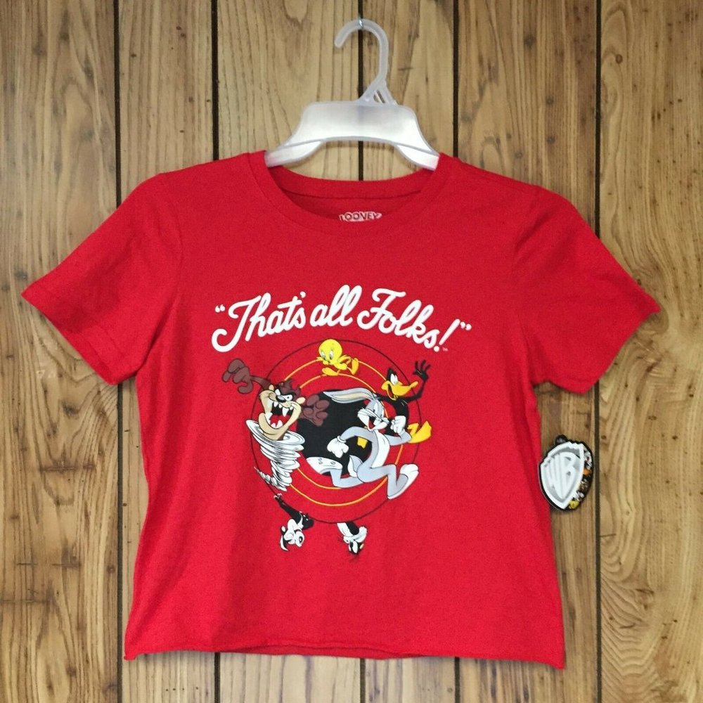 Looney Tunes Crop Top T Shirt Women RED NEW